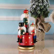 1pc European Style Hand-Painted 23CM Nutcracker Rotating Music Box, Wooden Craft Ornament Home Decor Music Box, Christmas Gift, Christmas Music Box - one-size - View 13