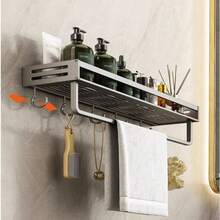 Estantería de almacenamiento para baño, estantería de almacenamiento para cocina, almacenamiento de pared de cocina, estantería de almacenamiento para balcón, adecuada para cocina, baño, inodoro, balcón, material de aleación de aluminio, resistente y duradero, a prueba de humedad y óxido, estantería de almacenamiento para botellas y frascos, ahorra espacio, dos métodos de instalación, estantería de almacenamiento sin taladro - A - Ver 5