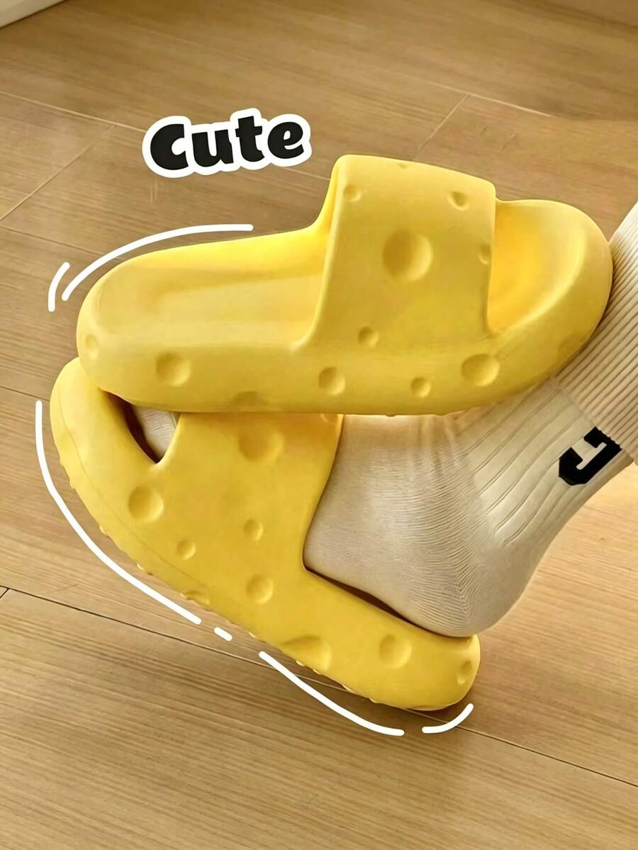 1 Pair Cute Bright Yellow Cheese Shaped Slippers, Soft High Elastic EVA Sole, Anti-Slip Design, Unisex, Suitable For Spring And Autumn, Bedroom Decor, Gift And Back To School Halloween Gift - A - View 1