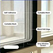 Punch-Free Self-Adhesive Grey Window Mesh Screen With Black Felt Edge, Custom Cut Anti Mosquito Window Net, Easy Stick Removable Window Screen For Home Indoor Windows - Grey Window Screen With Black Frame - View 7