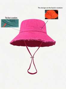 1pc Women's Drawstring Decor Bucket Hat, Adjustable Chin Strap Design, Distressed Effect, Soft Fabric, Sun Protection, Windproof, Fashionable And Versatile, Suitable For Travel, Beach, Vacation And Daily Casual Wear, Elegant And Stylish. - A - View 21