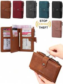 FOREVER MIYIN Solid Color RFID Bifold Wallets For Women, Minimal Hand Clutch Coin Purse Snap Multi Card Zipper Document Purse Daily Casual Essentials - Multicolor - View 2