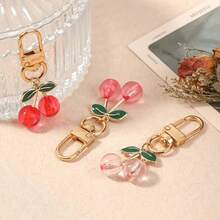 20pcs Mini Cute Cherry Shape Metal Keychain For Backpack Ornaments, Decorative Buckle, Women's Birthday Gifts, Round Plant Theme Design Daily Use Acce - Multicolor - View 4