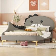 90*200cm Toddler Bed, Cartoon Dinosaur Shape, Flat Bed, PU Material, Grey - Grey - View 5