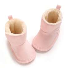 Winter Snow Boots For Toddlers, Fuzzy Fur Collar Ankle-High Soft Sole Warm Shoes - Pink - View 3