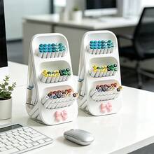 2/1pc Large Capacity 3-Tier Slanted Marker Holder, Transparent Visible Pen Holder, Office Stationery Supplies Desk Organizer Storage Rack, Storage Box, Multi-Functional Storage Box, Suitable For Pens, -Space-Saving Desktop Accessory, Back To School Gift - A - View 3