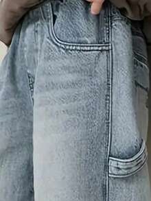 Boys' Letter Embroidered Straight Leg Denim Jeans - Blue - View 5