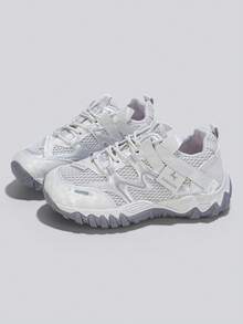 Flipark 1 Pair New Women's Casual Sports Shoes, Tennis Shoes, Preppy Style, Fashion Women's Colorblock Lace-Up Thick Sole Sneakers, Versatile Daily Commute Casual Chunky Sneakers - Light Grey - View 5