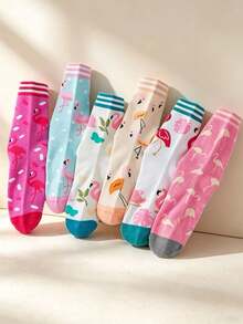 5 Pairs Assorted Flamingo Socks For Women And Teenagers - Multicolor - View 4