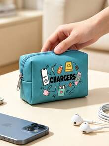 印花「Chargers」數位收納整理包，數位配件保護收納袋，線材與行動電源收納盒，適用數據線、滑鼠、USB隨身碟、充電器，可攜式電子設備收納包，防塵防刮保護線材與裝置，畢業季、開學季、教師節實用禮物，適合同事、數位愛好者，適用通勤、商務出差、校園教室、辦公桌、戶外旅行、居家收納 - 彩色 - 查看 10