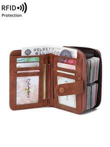 MIYIN Fashion Retro Hollow Design Credit Card Wallet, Women's, RFID Anti-Theft, Large Capacity Bifold Zipper Card Holder, With Wrist Strap, 32 Card Slots, Short Wallet, Wristlet Wallet, RFID Wallet, Suitable For Party, Shopping, Travel - Brown - View 10