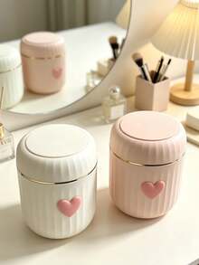 Mini Desktop/Car-Mounted Storage Bin With Lid, Heart Decoration, Plastic Rotating Top Trash Can, No Power Cylindrical Wastebasket, Suitable For Home, Office, Kitchen, Bedroom Vanity, Dining Room, Living Room Decor, Plastic - Multicolor - View 5