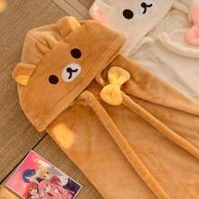 Rilakkuma Relaxed Bear Cartoon Hooded Cloak Pajamas, Thick Warm Winter Robe, Slouchy Nap Blanket - View 11