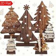 6pcs Wooden Tree & Sign Rustic Farmhouse Christmas Decor Set - 6pcs Wooden Tree & Sign Set, Vintage Tabletop Centerpiece, Home Office Western Style Christmas Decoration, Figurine Hanging Ornament, Christmas Tree, 12pcs Set 6pcs Tree Signs And 6pcs Bases - View 2