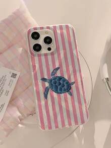 1pc Fashionable Pink Striped Turtle Pattern Waterproof Anti-Fingerprint Anti-Scratch Transparent IMD Soft Glossy Smooth Phone Case, Suitable For Confession, Gifts For Friends, Family, Couples, Birthday, Holiday, Compatible With Apple 17/17 PLUS/17 PRO/17 PRO MAX - Multicolor - View 5