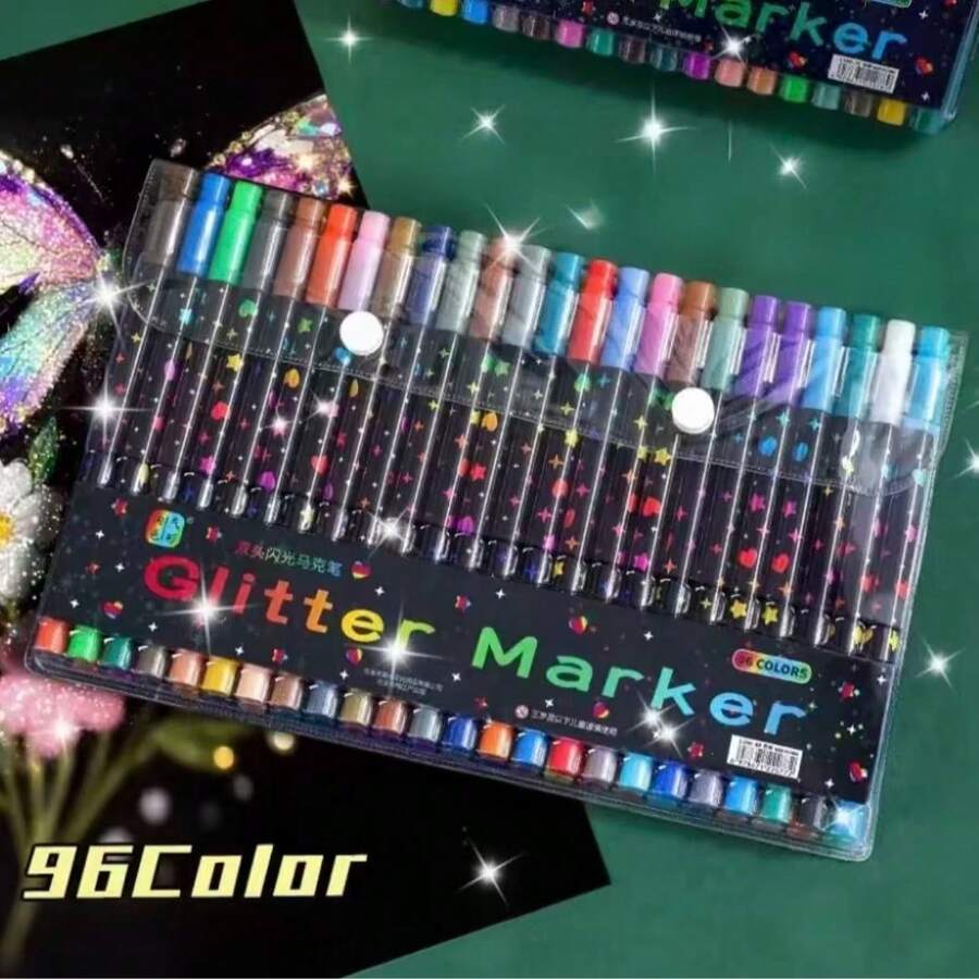 48/24/2 Colors Dual-Tip Glitter Pens, Quick-Drying Ink, Fine Tip, Suitable For Scrapbooking, Card Making, Planner, This 24-Color Dual-Tip Glitter Pen Set Is An Ideal Choice For Artists And Crafters - Sets - View 1