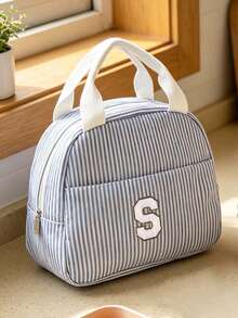 Striped Lunch Bag, Initial Pattern, Insulated Lunch Bag, Handheld Lunch Bag, Multi-Functional Insulated Bag, Office Lunch Bag, Picnic Bag, Lightweight Handbag, Suitable For School, Office, Picnic, Reusable, Back To School Essential, Unique Party Gift, Back To School Gift, New Job Gift, Birthday Gift - Multicolor - View 4