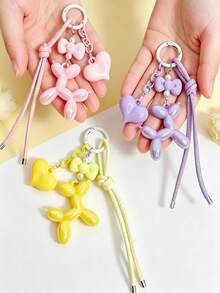 1pc Colorful Balloon Dog Keychain Pendant, Colorful Heart-Shaped Bag Charm - Multicolor - View 2