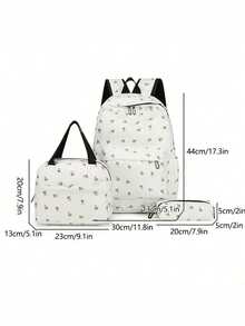 3pcs Nylon Floral Print Backpack Set, Foldable Multi-Pocket Large Capacity Zipper Backpack, Suitable For Teenagers, High School Students, College Students - Multicolor - View 4