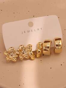 6/18pcs Gold Fashion Women's Earrings Set, Floral, Geometric C-Shape, Elegant And Stylish, Suitable For Daily Wear, Parties And Gatherings. Perfect Gift For Best Friend And Mother - Gold - View 3