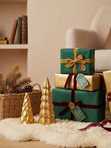Modern Minimalist Luxury Matte Gold Christmas Tree Statue - Pine Cone And Pleated Countertop Decor, Holiday And Home Gift - A Pair Of Golden Christmas Trees - View 6