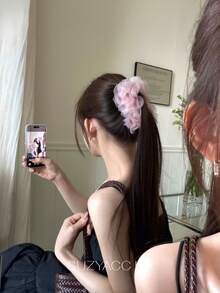 1件透明歐根紗3D玫瑰鯊魚髮夾，柔和奶油色花卉髮夾，浪漫仙女風女性髮飾 - 彩色 - 查看 8