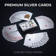 Silver Foil $100 Bill Pattern Waterproof Playing Cards, Premium Metallic Tone Poker Card Set, Suitable For Game Night, Party, Creative Collection - Multicolor - View 1