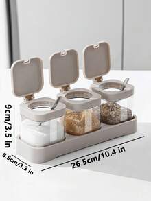 Juego de 4/3/2 piezas de frascos de especias 3 en 1 con base, frascos de almacenamiento de vidrio con cucharas, recipientes de almacenamiento de cocina premium, salero, frasco de condimentos, juego de salero y pimentero, fácil de limpiar - multicolor - Ver 6