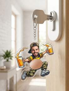 1pc Custom Photo Beer Guy Keychain, Personalized Cartoon Man Key Ring, Funny Beer Lover Fidget Keychain Gift For Men Dad Husband Bachelor Party Presen - Multicolor - View 11