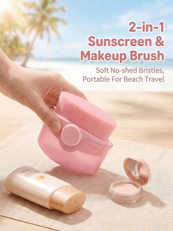 Summer Dual-Use Sunscreen Applicator Brush Soft Non-Shedding Synthetic Bristles For Even Sun Lotion Application, Multifunctional Foundation Blush Powder Makeup Brush Portable Travel Beach Outdoor Skincare Cosmetic Tool For Women Girls