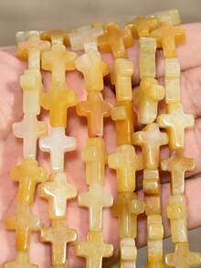 Yumfeel 8顆天然黃玉十字珠 12*16mm 石珠 DIY 項鍊與手鍊珠寶手工材料 - 黃色 - 查看 4