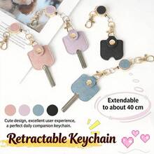 Women's Retractable Key Chain, PU Leather Stretchable Key Chain, 30cm Stretch Length, Anti-Loss Key Holder, With Gold Metal Buckle, Cute Portable Key Ring, Suitable For ID Badge, Car Keys, 4 Colors Available - Multi-color - View 6