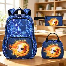 3pcs Sporty Football Youth Campus Backpack Set, Large Capacity Wide Breathable Shoulder Strap Casual Backpack - Sets - View 5