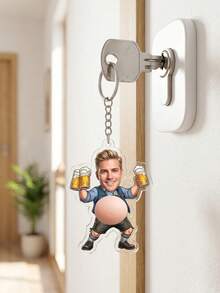 1pc Custom Photo Beer Guy Keychain, Personalized Cartoon Man Key Ring, Funny Beer Lover Fidget Keychain Gift For Men Dad Husband Bachelor Party Presen - Multicolor - View 7