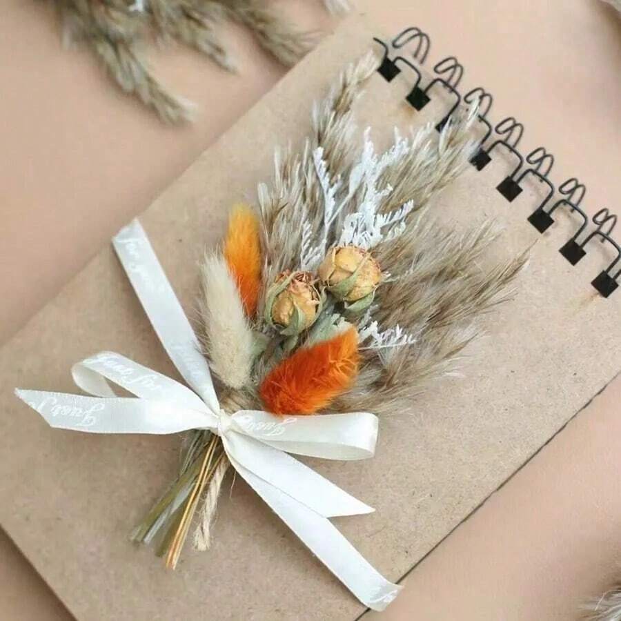 1/3/7/12Pcs Boho Cute Mini Artificial Flower Bouquets, Cake Toppers, Letterbox Gifts & Wedding Bridal Table Decor Wedding Scene Decoration - Orange - View 1