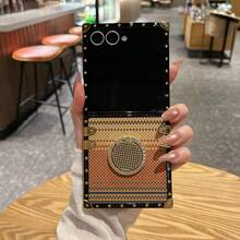 1pc Boys Girls Phone Case Electroplated Square Shell Water Transfer Kevlar Rhinestone Ring Holder Foldable Phone Case Protective Cover Compatible With Samsung Galaxy Z Flip8 Galaxy Z Flip7 Galaxy Z Flip6 Galaxy Z Flip7FE Galaxy Z Flip5 - Multicolor - View 13