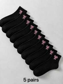 10雙黑色蝴蝶結甜美女孩襪子 - 黑色 - 查看 4