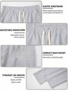 Men's Sports Long Pants, Casual Loose Fit, Minimalist Solid Color, Suitable For Running, Fitness, Basketball, Fashionable Draping Outdoor Versatile Light Gray Athletic Pants - Light Grey - View 4