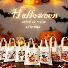 1/5/10pcs Reusable Halloween Trick Or Treat Bags With Handles, Pumpkin Ghost Skeleton Bat Spider Black Cat Little Devil Lantern Patterns, Halloween Theme Party Snack Candy Storage Bags, Trick Or Treat Small Batch Multi-Piece Set - View 4