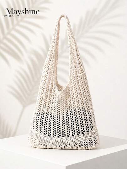 ENBEI Large Capacity Vintage Beach Bag, Bohemian Beach Bag, Holiday Essential, Women's Fashion Handmade Crochet Handbag. Suitable For College Students, Back To School And Mother's Day Gifts, Beach Bag, Summer Beach Bag, Women's Beach Bag, Women's Handbag, Women's Crochet Bag, Beach Essential Bag, Beach Bag Handbag, Perfect Match For Crochet Set, Beach Essentials, Beach Supplies, Beach Gear And Summer Essentials