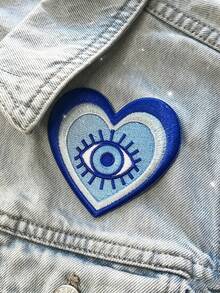 1pc Blue Heart Shaped Evil Eye Embroidered Patch - Multicolor - View 5
