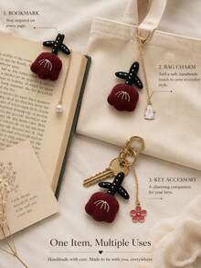 Cute Red Fabric Flower Pearl Chain Bookmark, Handmade Embroidered Reading Marker, Student Gift, Cute Rabbit Pearl Pendant Page Clip, Planner Decoration, School Pencil Case, Notebook, Bookmark, Teacher And School Supplies, 1pc 20cm*4cm - Rectangle - View 10