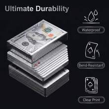 Silver Foil $100 Bill Pattern Waterproof Playing Cards, Premium Metallic Tone Poker Card Set, Suitable For Game Night, Party, Creative Collection - Multicolor - View 5