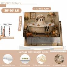 1pc Bathtub Ghost Painting: Vintage Halloween Bathroom Wall Decor, Cute Ghost Soaking In Bubble Bath Surrounded By Small Pumpkins, Canvas Wall Art, Suitable For Home, Dorm, Living Room Decoration, Birthday And Graduation Gift Halloween Decor Halloween Gift All Saints' Day Decor All Saints' Day Gift - A - View 15