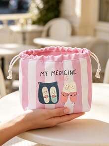 Striped Drawstring Small Medicine Bag, Cute Pill Pattern, Portable Medicine Storage Bag, Travel Medicine Bag, Large Capacity Travel Storage Bag, Cosmetic Bag, Multi-Functional Storage Bag, Medicine Storage, Home Essential Storage, Suitable For Travel, Outings, Camping And Daily Use, Ideal Travel Choice, Unique Birthday Gift, Holiday Gift, Party Gift, Back To School Gift - Multicolor - View 7