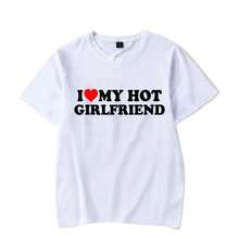Vintage lustiges I Love My Hot Girlfriend Boyfriend T-Shirt Paar Grafik T-Shirt Herren Freund Geschenke Lässig Sport Streetwear 2LW6 - Schwarz - Übersicht 3