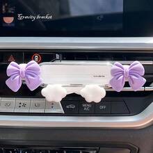 1pc Car Phone Holder, Suitable For Air Vent, Navigation Support Bracket, Bowknot Creative Car Interior Decoration Accessory, White Gravity Phone Holder, Suitable For Women - Multiple Styles - View 6