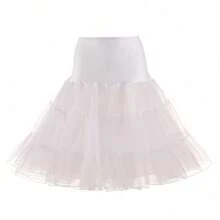 Knee Length Two Layer Tulle Petticoat Elastic Waist Vintage Women Underskirt Crinoline - Ivory - View 1