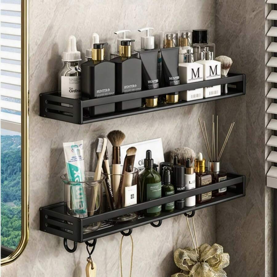 Estantería de almacenamiento para baño, estantería de almacenamiento para cocina, almacenamiento de pared de cocina, estantería de almacenamiento para balcón, adecuada para cocina, baño, inodoro, balcón, material de aleación de aluminio, resistente y duradero, a prueba de humedad y óxido, estantería de almacenamiento para botellas y frascos, ahorra espacio, dos métodos de instalación, estantería de almacenamiento sin taladro
