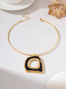 1pc Fashion Asymmetrical Hollow Square Oil Drop Pendant Necklace - Collar - View 8